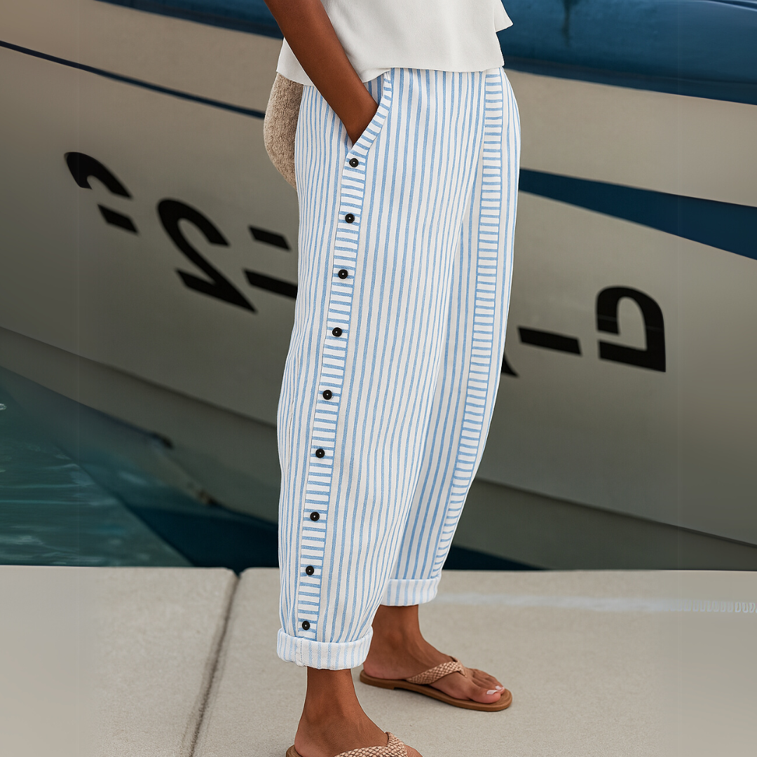 Caitlin | Stylish Striped Trousers with Buttons