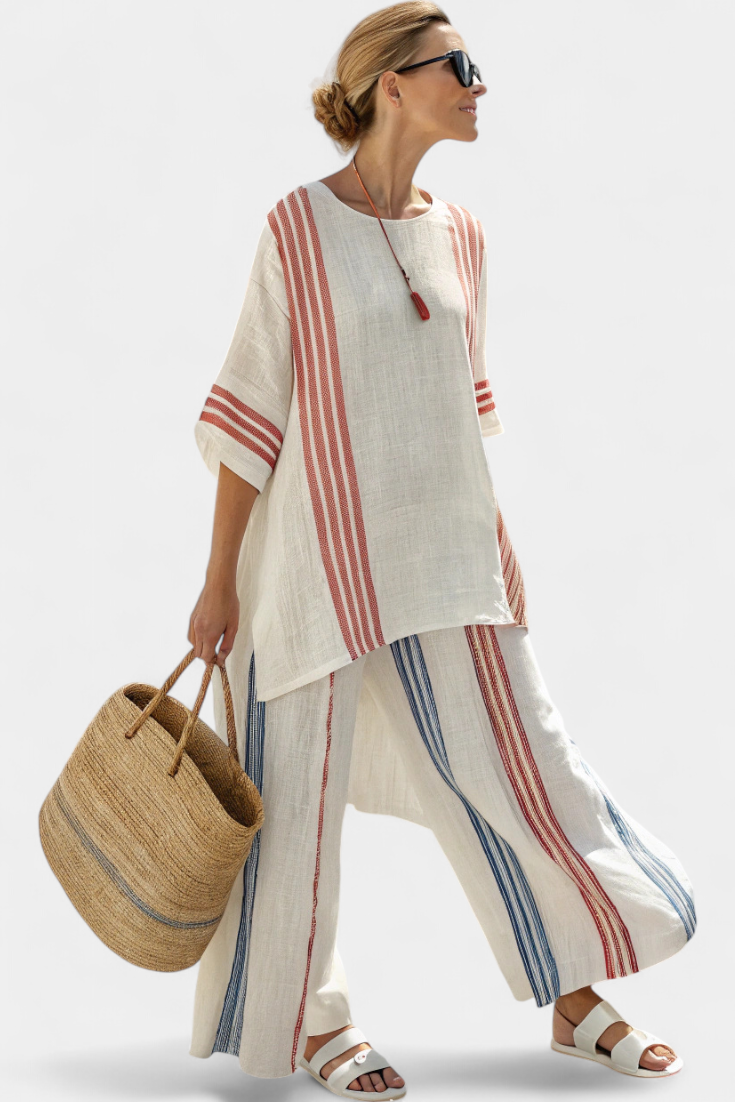 Alodia™ Elegant Two-Piece Set | Striped Top and Wide Trousers