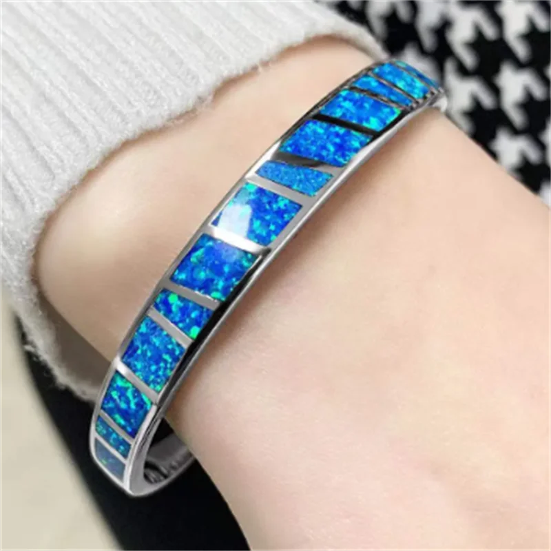 Adjustable Blue Fire Opal Bracelet in Silver