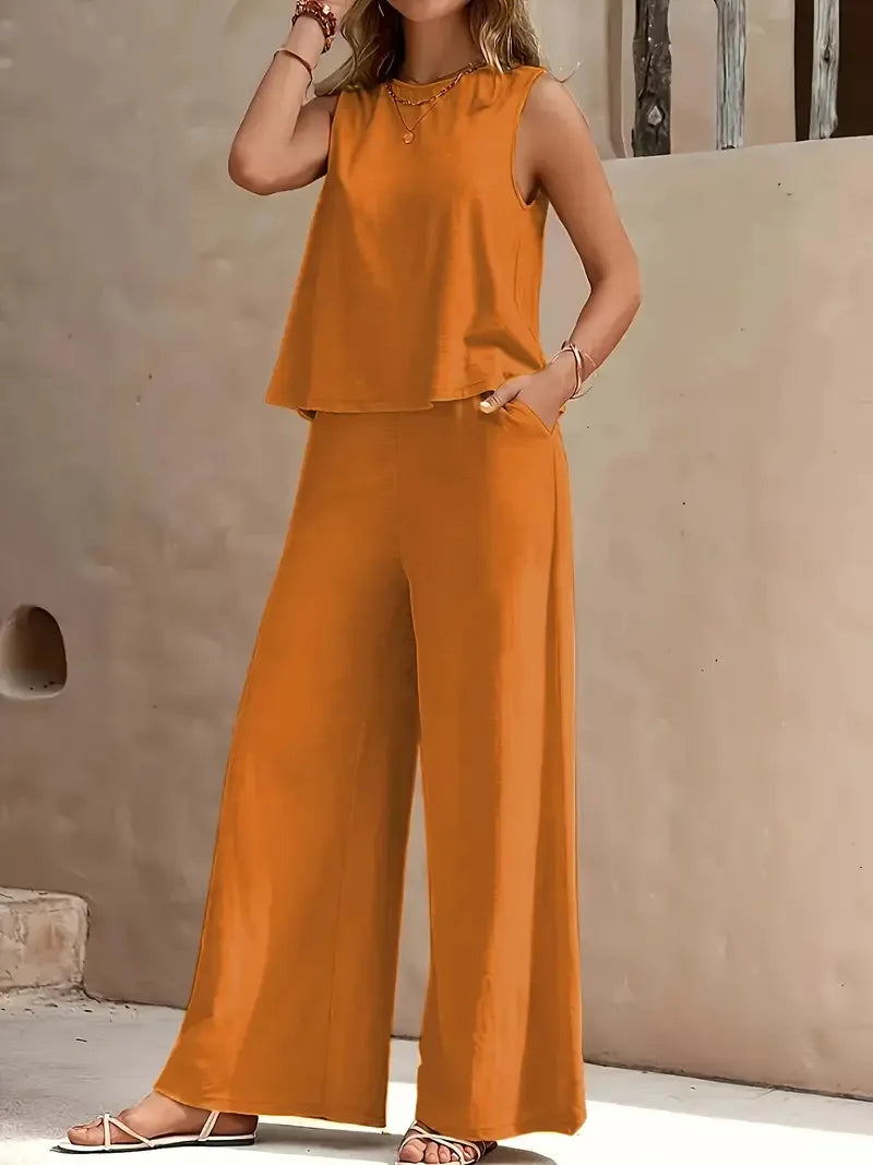 Danielle™ Sleeveless Two-Piece Set | Sleeveless Top and Wide Trousers