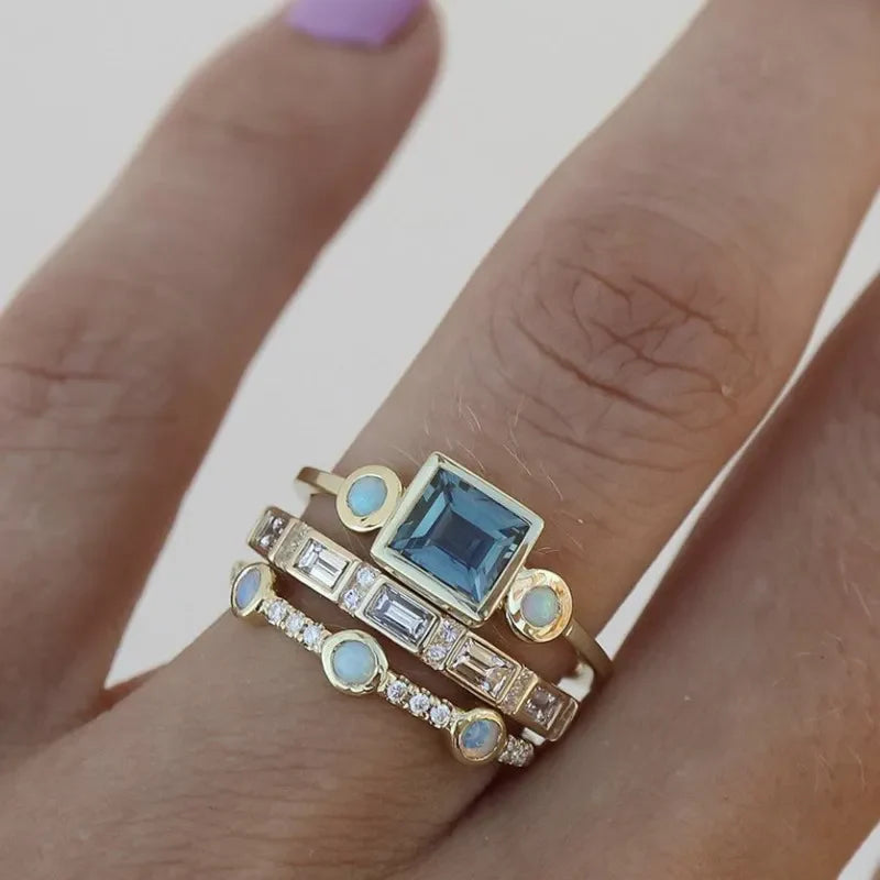Timeless Azure Blue Ring Set | Gold