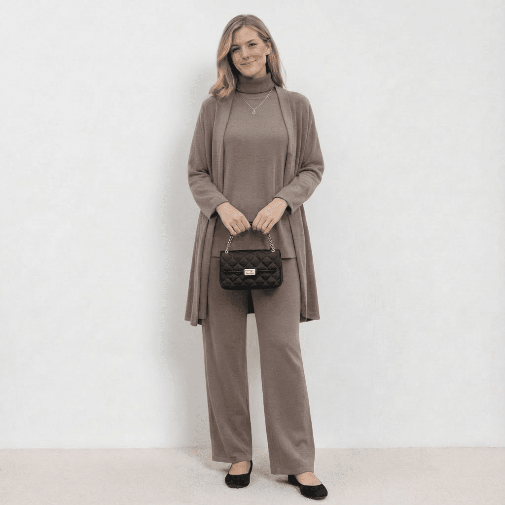 Barbara Cardigan Knit Top & Trouser Set | Refined Three-Piece Knit Co-Ord