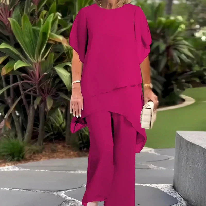 Herlene™ Elegant Two-Piece Set | Layered Top and Wide Trousers
