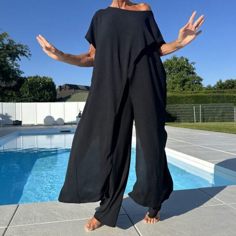 Gabbie™ Elegant Off-Shoulder Two-Piece Set | Relaxed Top and Wide Trousers