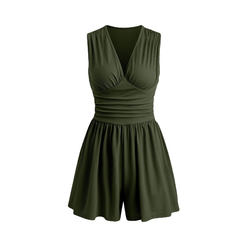 HEART™ – Chic Ruched Deep V Neck Sleeveless Romper