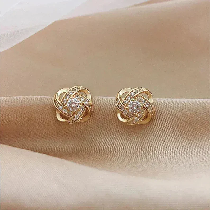 Gold Spiral Earrings with Crystals