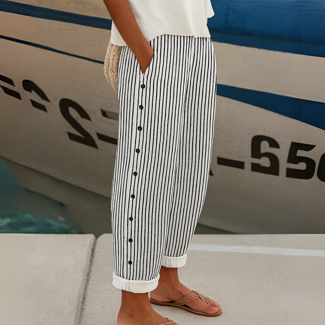 Caitlin | Stylish Striped Trousers with Buttons