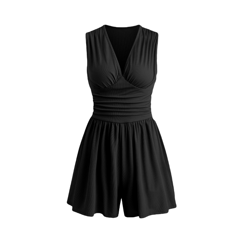 HEART™ – Chic Ruched Deep V Neck Sleeveless Romper