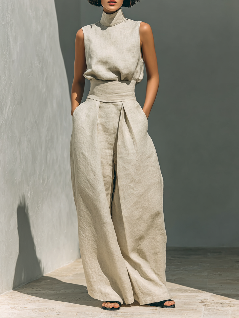 Maria - tank top and wide cotton-linen trousers