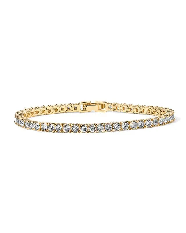 Golden Tennis Bracelet with Sparkling Crystals