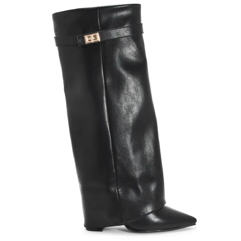 SARAH™ - 4-Inch Heel Suede Long Heeled Fold-Over Buckle Boots for Women Stylish Walking Shoes