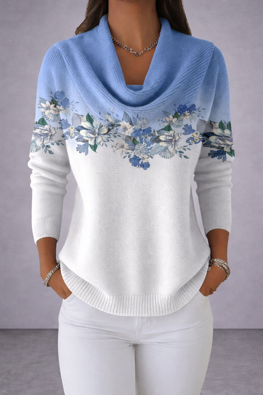 Liora | Floral Sweater with a Soft Neckline
