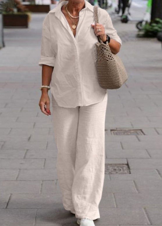 Denice™ Elegant Casual Two-Piece Set | Relaxed Button Shirt and Wide Trousers