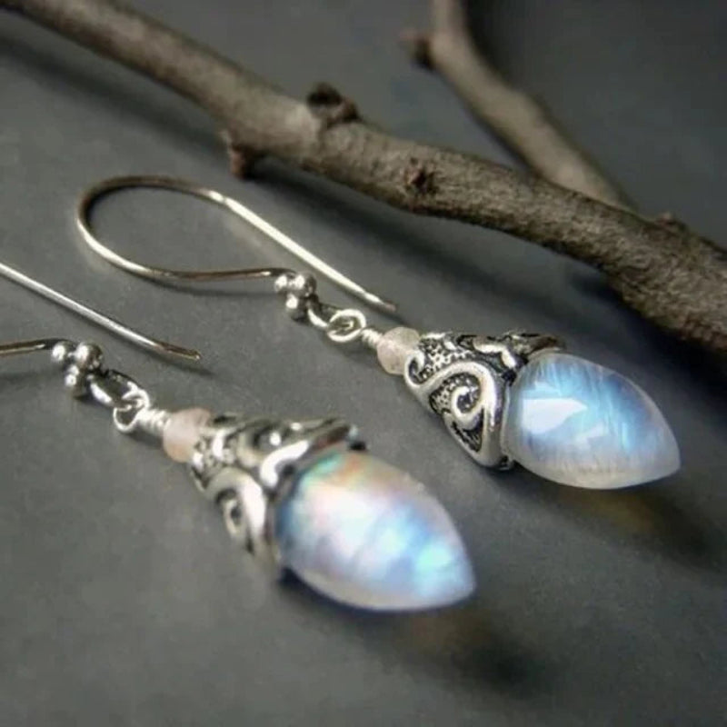 Antique Moonstone Earrings | White Gold