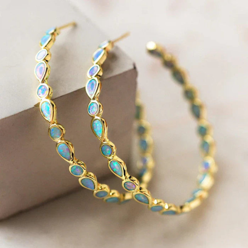 Antique earrings with golden round opal | Gold