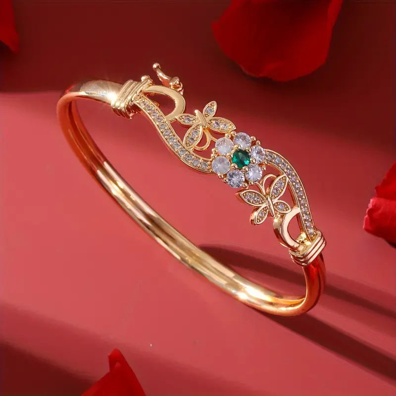 Bracelet with zirconia, gold and green crystal | Gold