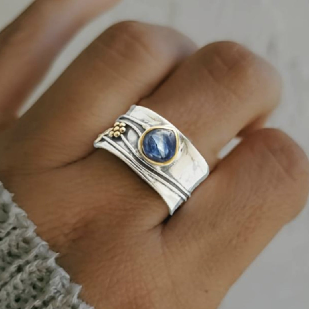Boho Ring in Silver with Blue Stone