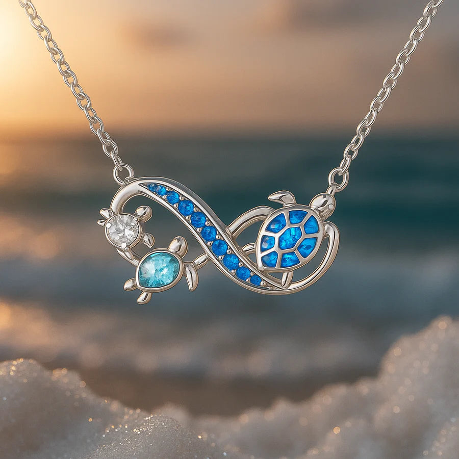 Double chain in silver with turtles | White gold