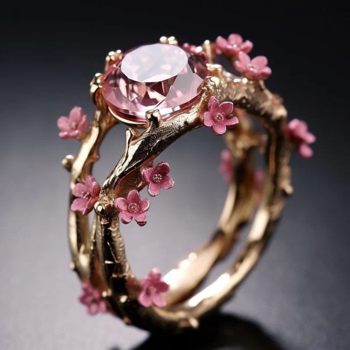 Elegant Pink Crystal Flower Ring | Gold