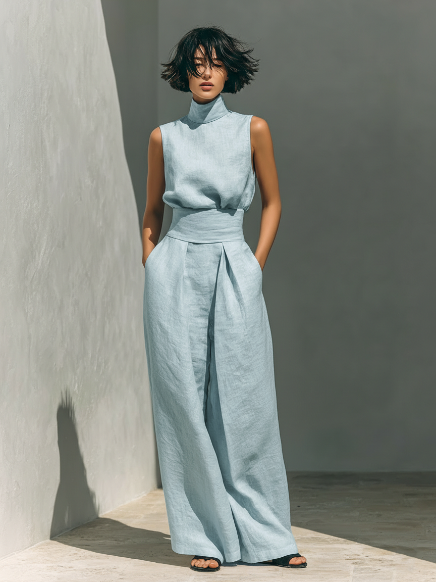 Maria - tank top and wide cotton-linen trousers