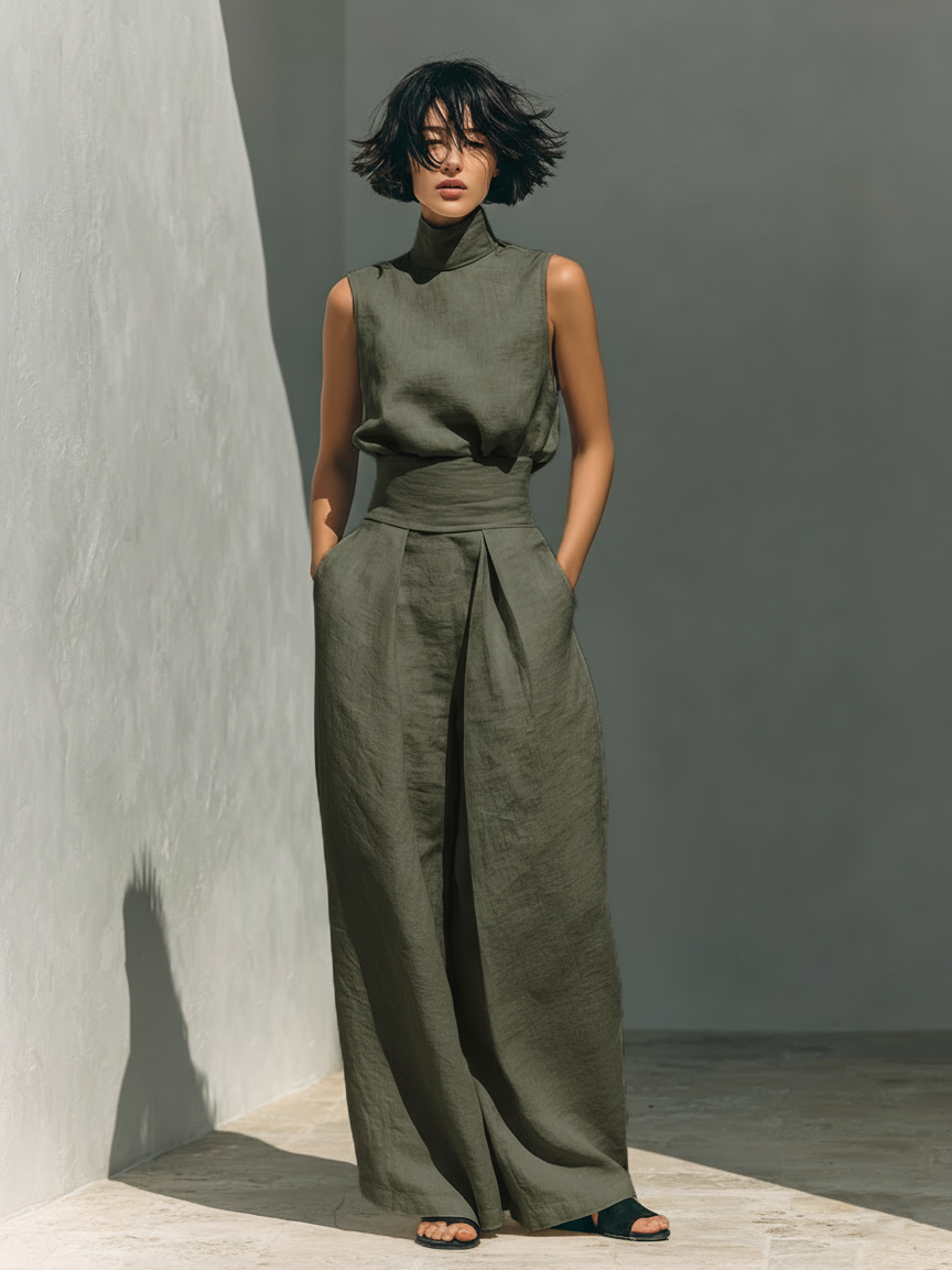 Maria - tank top and wide cotton-linen trousers