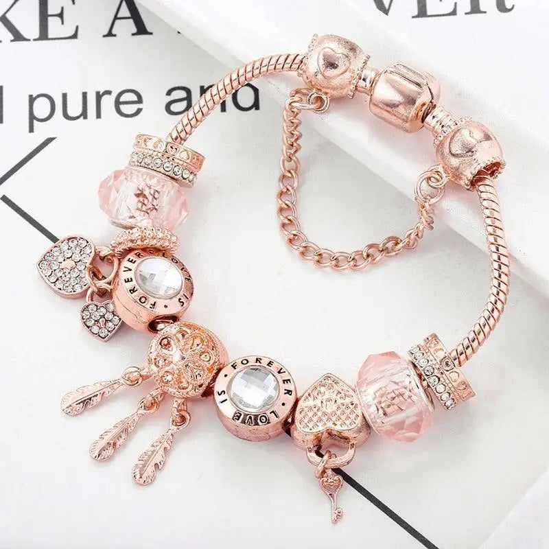 Pink Dreamcatcher Bracelet with Silver Charms Included
