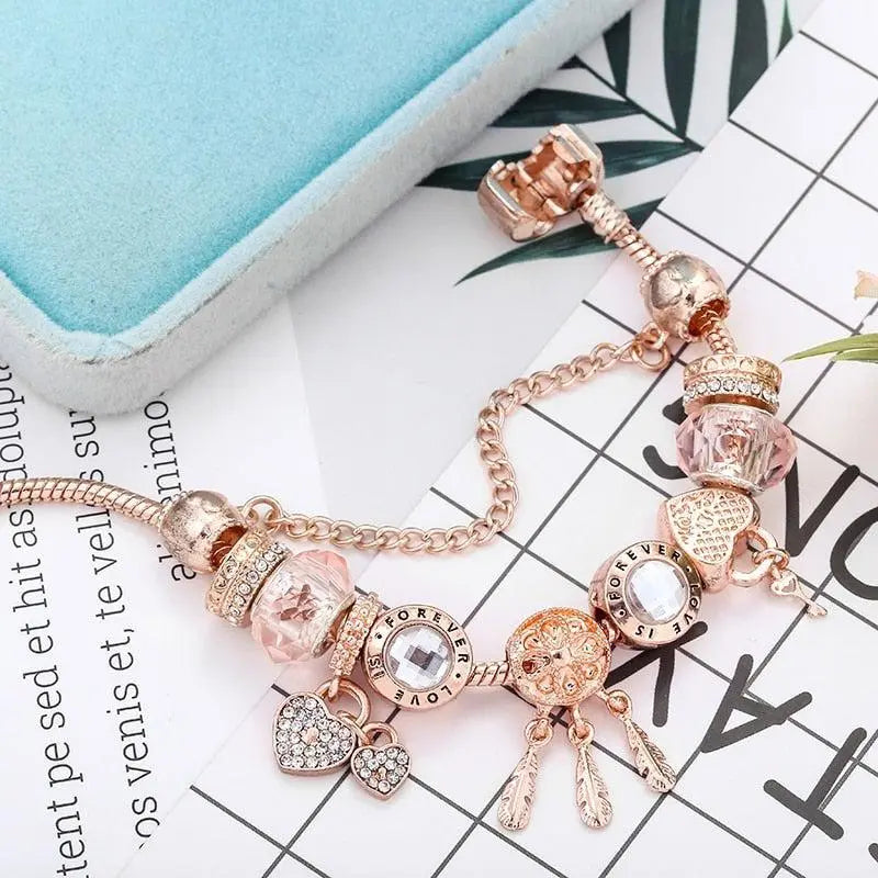 Pink Dreamcatcher Bracelet with Silver Charms Included