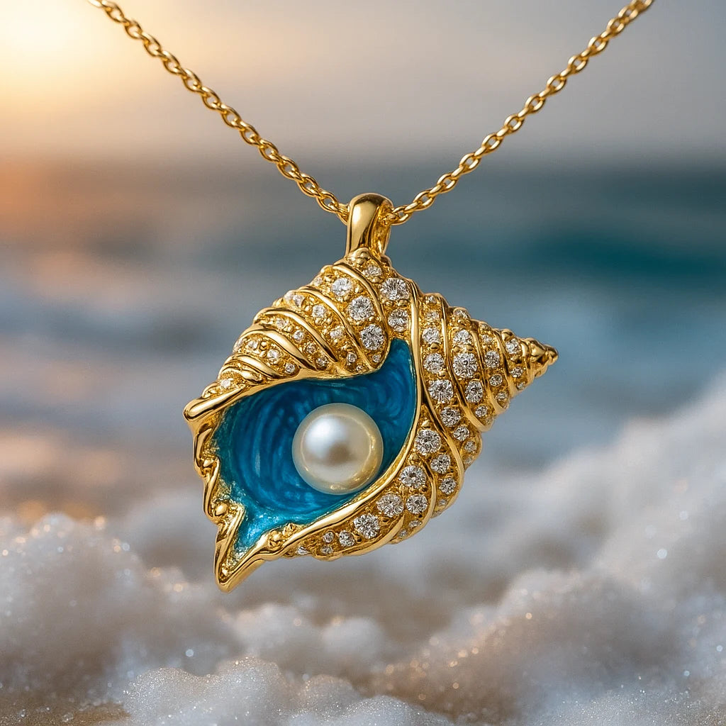 Necklace with Stunning Pearl and Shell | Gold