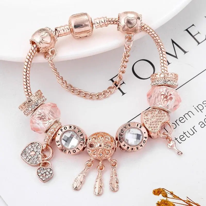 Pink Dreamcatcher Bracelet with Silver Charms Included