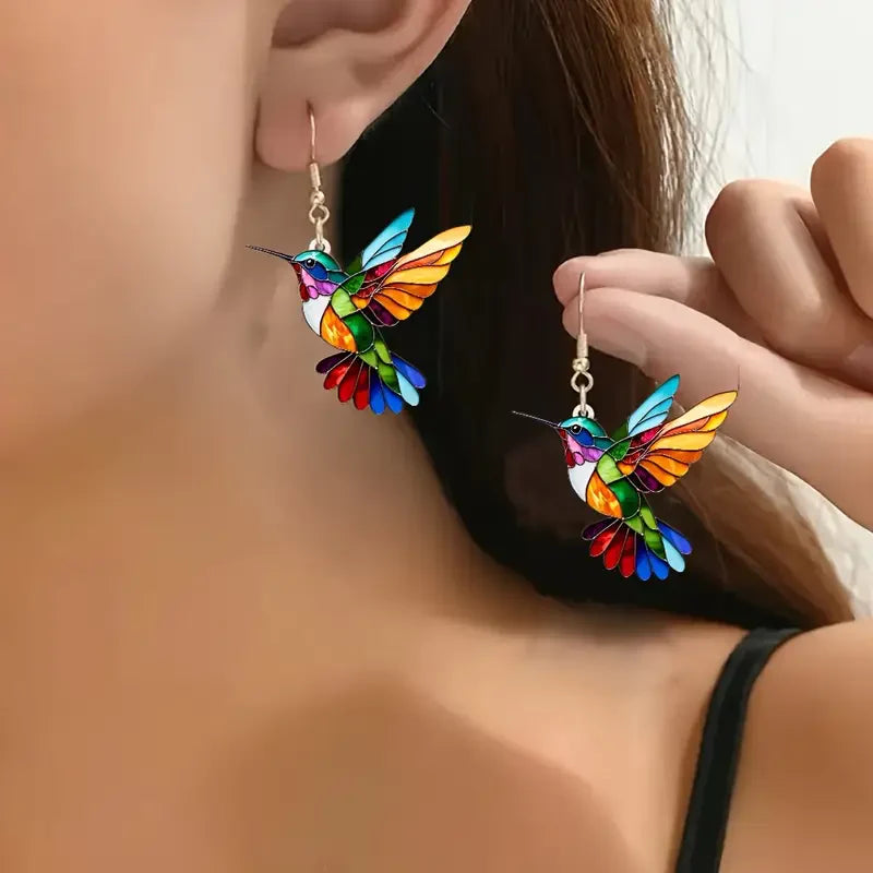 Colourful Hummingbird Earrings | White Gold