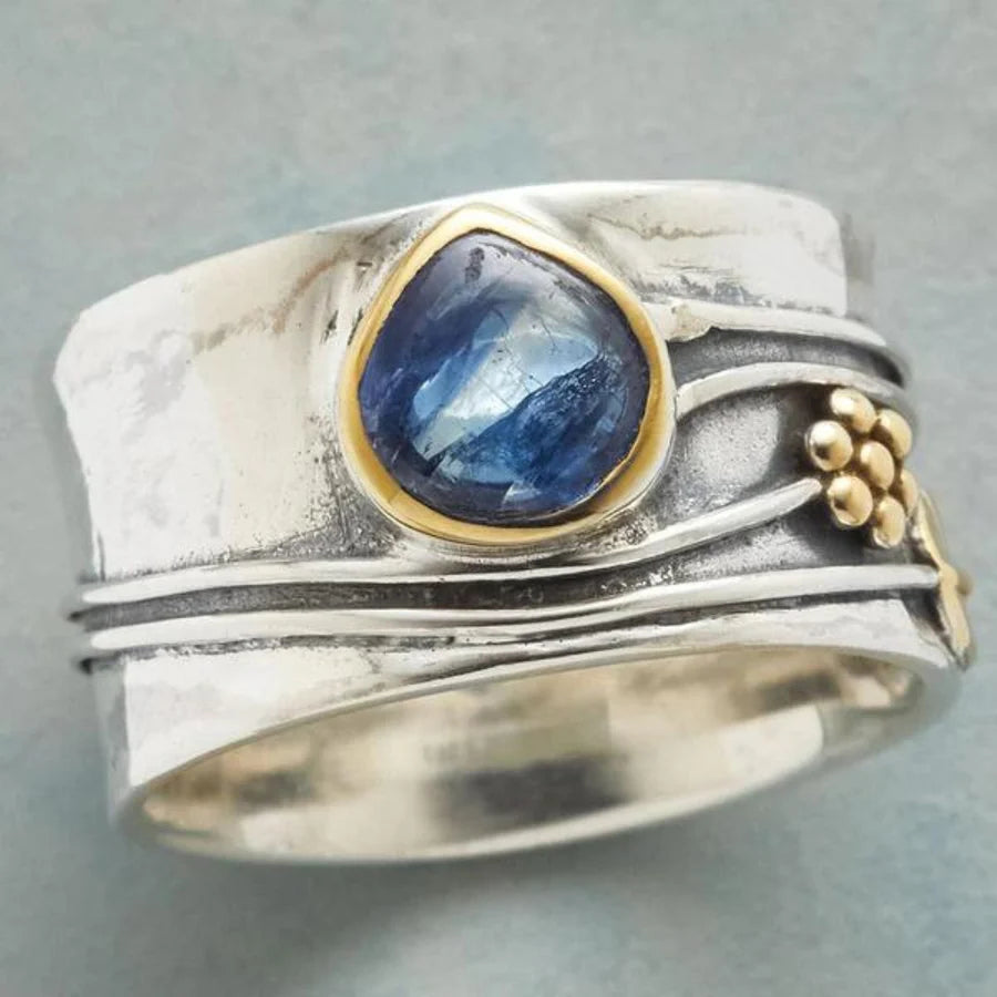 Meditation ring with bohemian gemstone | White gold