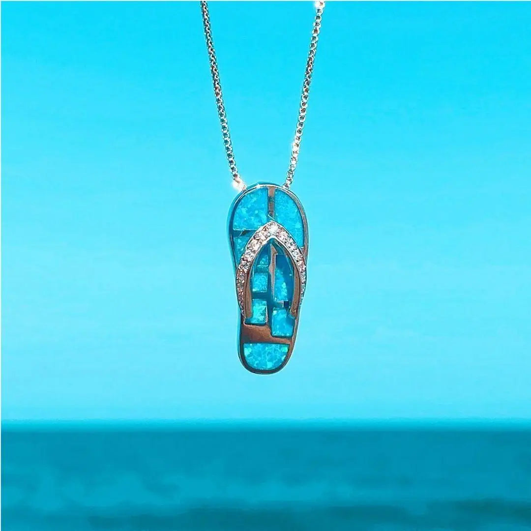 Silver Necklace with Blue Opal Pendant