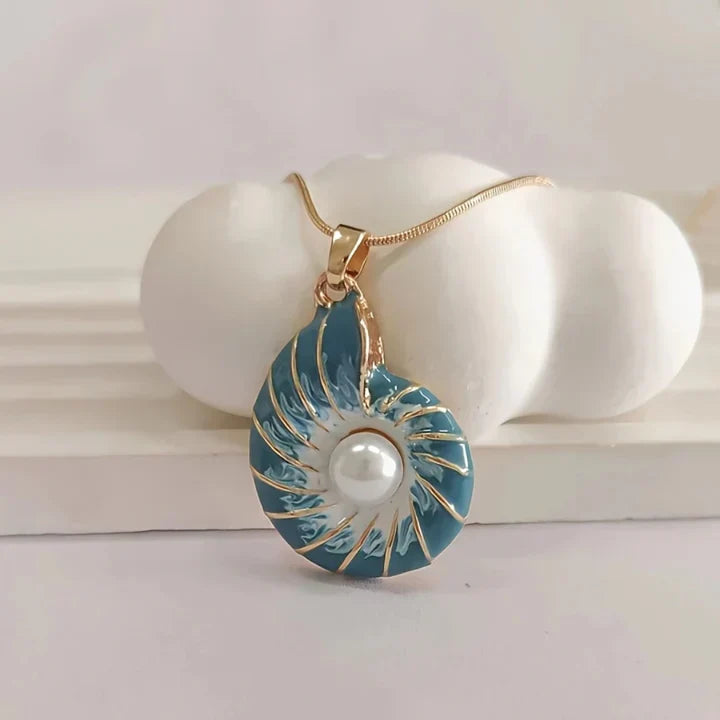 Necklace made of blue beads and shells