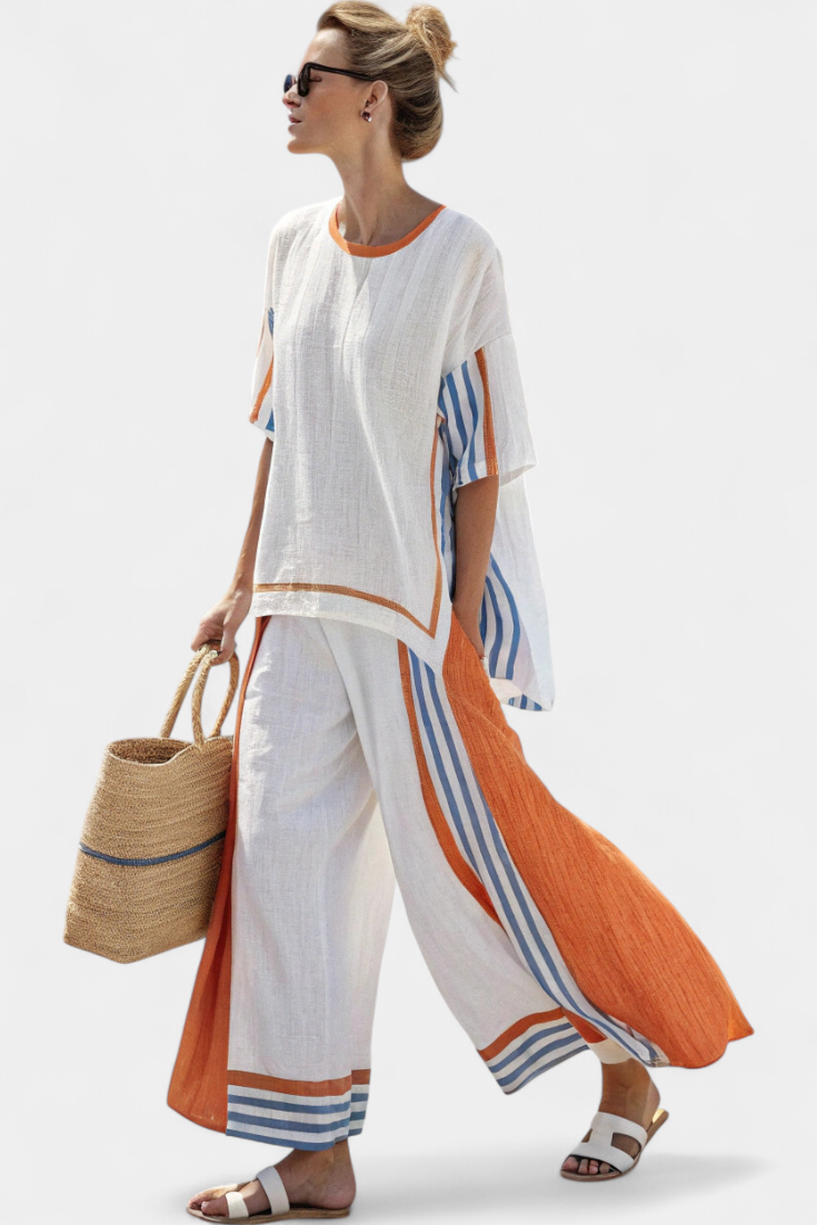 Alodia™ Elegant Two-Piece Set | Striped Top and Wide Trousers