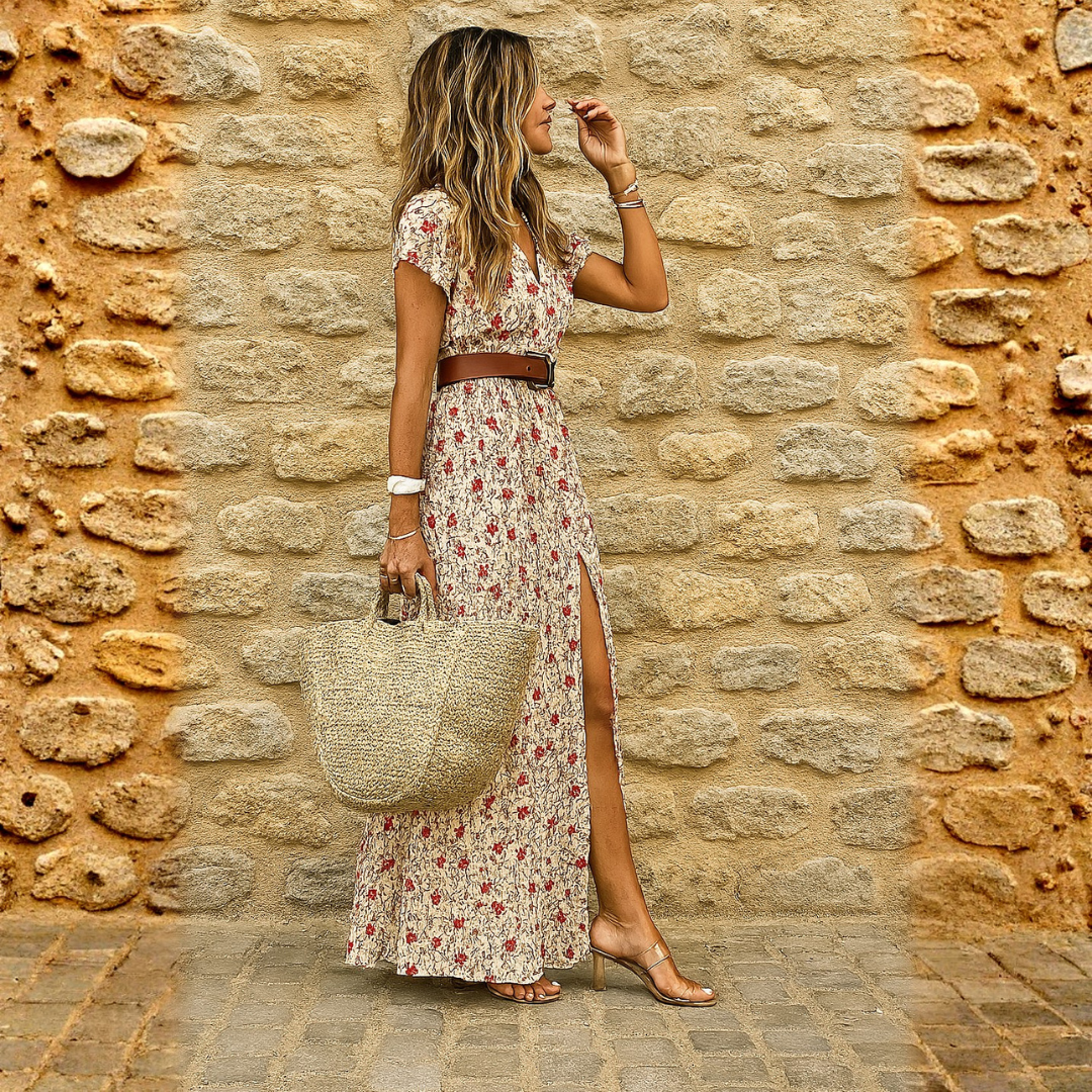 Justine™ – Flowing Bohemian Maxi Dress with Belt