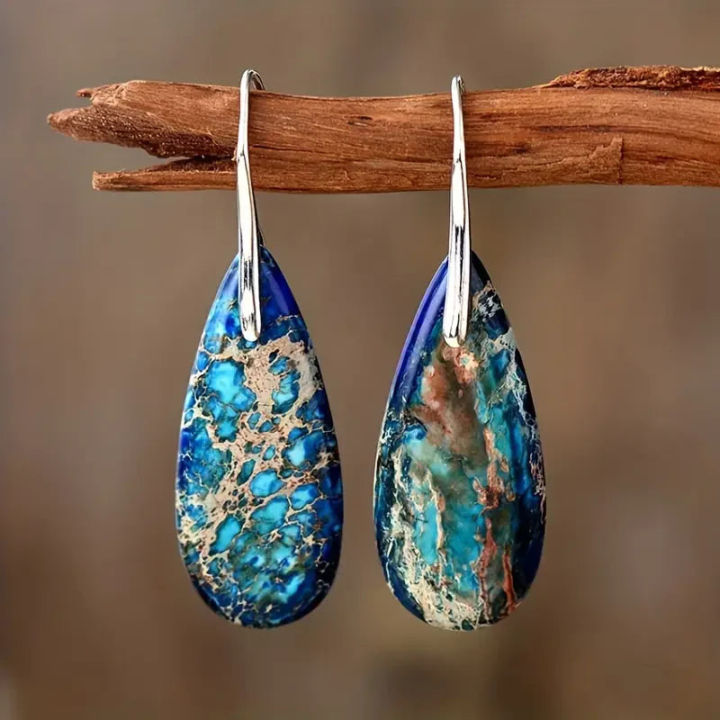 Earrings with azure blue sea stone | White gold