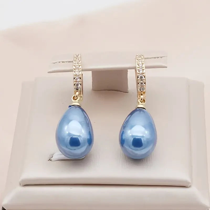 Earrings with blue ocean dew pattern | Gold