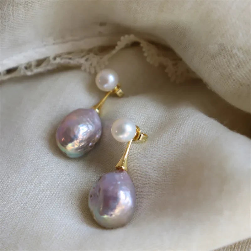 Beautiful purple pearl earrings | Gold