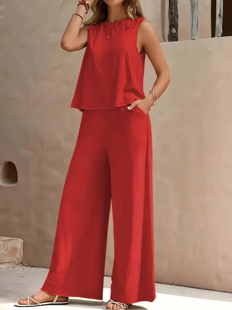 Danielle™ Sleeveless Two-Piece Set | Sleeveless Top and Wide Trousers