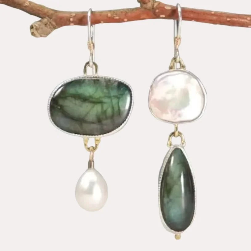 Elegant Statement Earrings with Labradorite Pearls