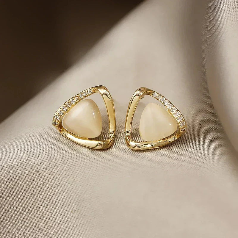 Advanced Triangular Earrings with Opals and Crystals