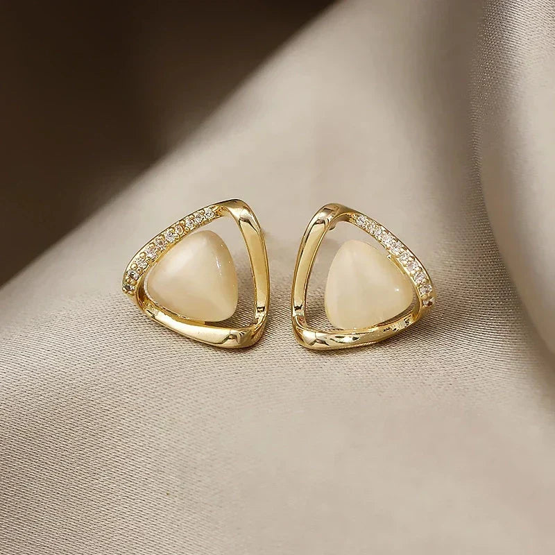 Elegant Triangle Earrings with Opal and Crystals