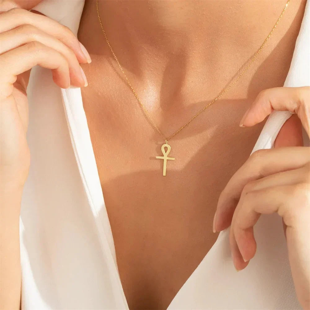 Necklace with Golden Ankh Pendant