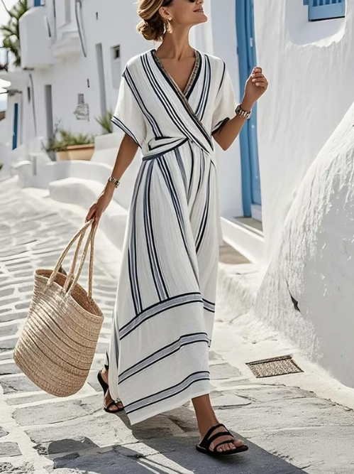 Fenna™ | Elegant linen dress with cross straps
