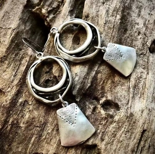 Vintage Square Silver Hanging Earrings