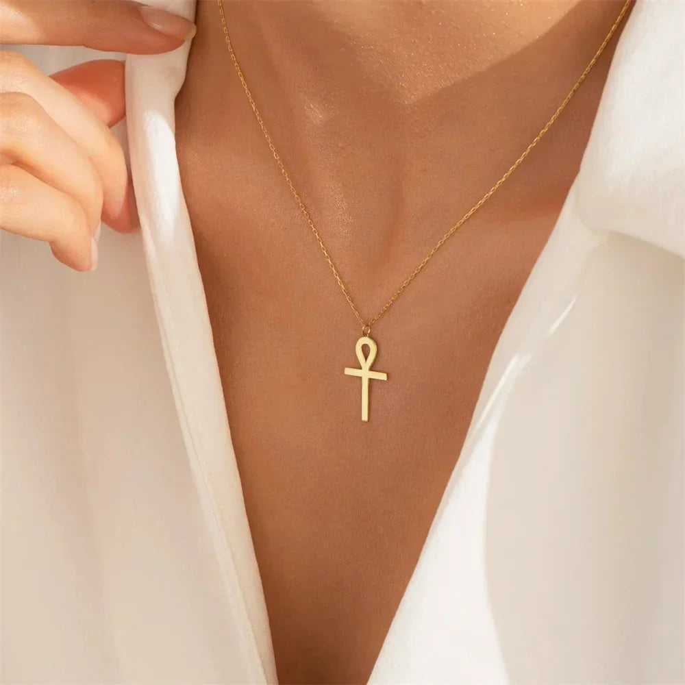 Necklace with Golden Ankh Pendant