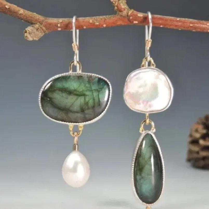 Elegant Statement Earrings with Labradorite Pearls