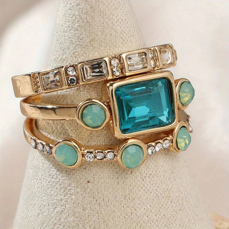 Timeless Azure Blue Ring Set | Gold