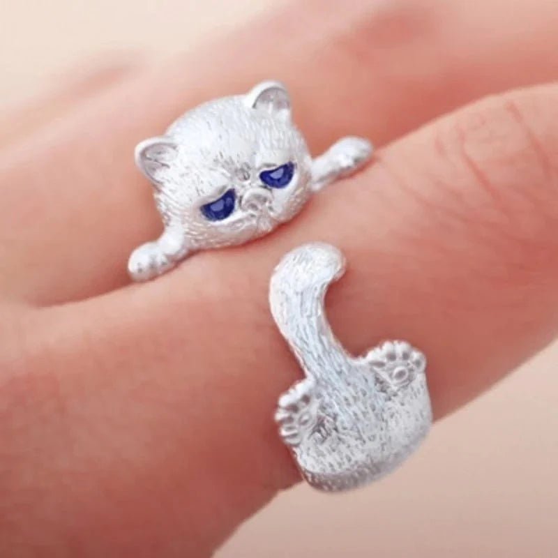Adjustable kitten ring | White gold