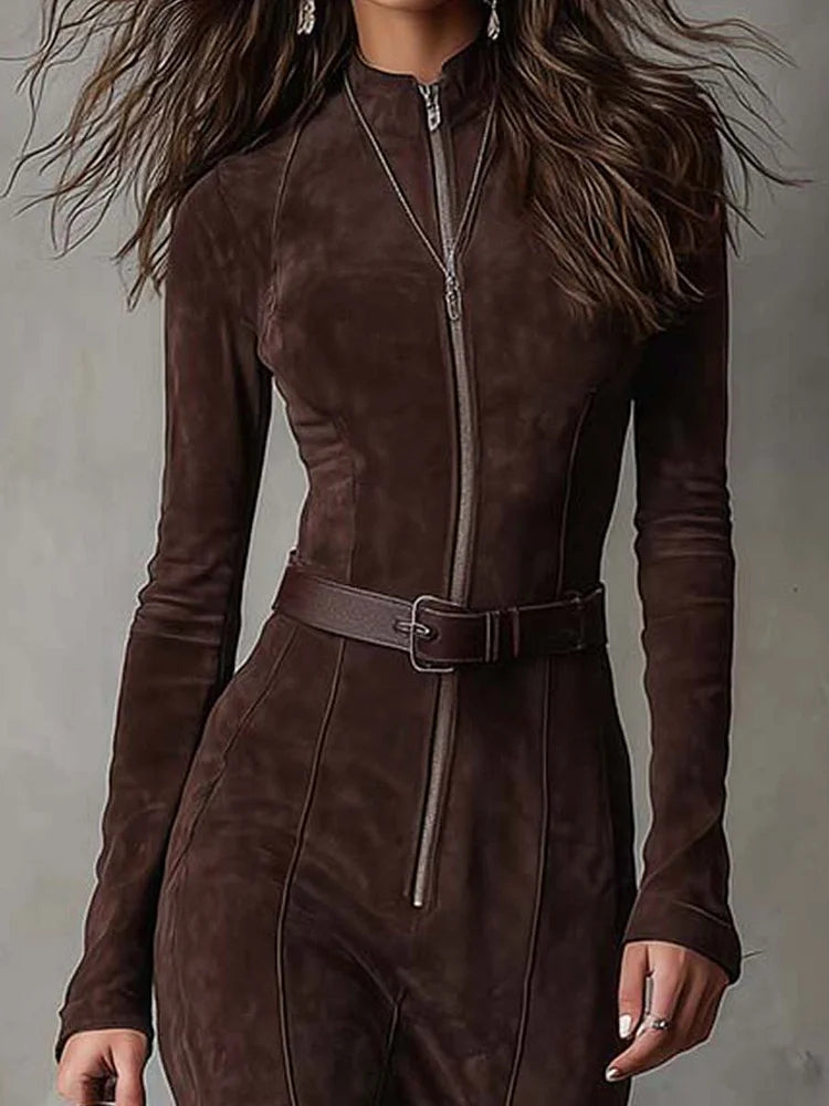 Jess | Suede Dress with Belt and Zip